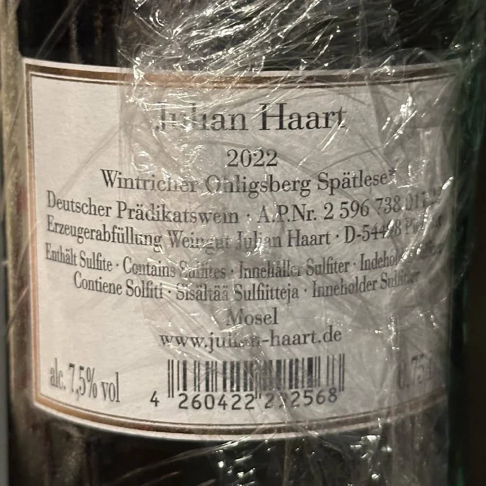 Julian Haart Ohligsberg Spätlese 2022 - White Label - image 2