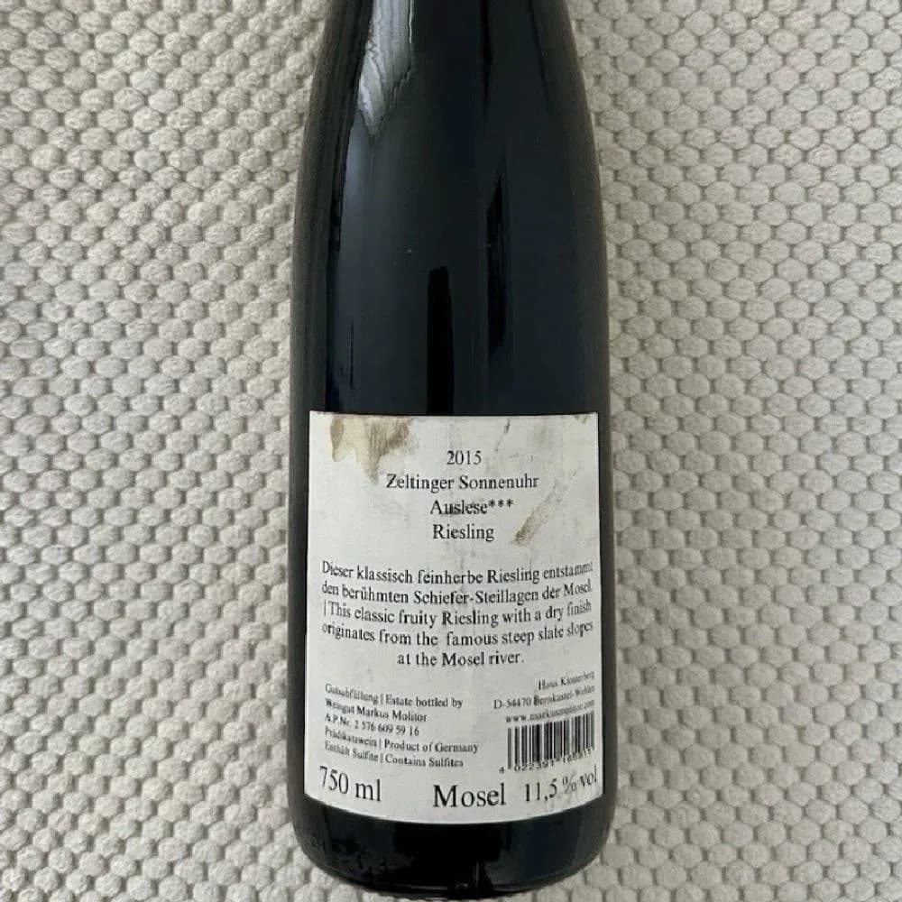 100PP Markus Molitor Zeltinger Sonnenuhr Auslese*** 2015 Grüne Kapsel Riesling - image 4