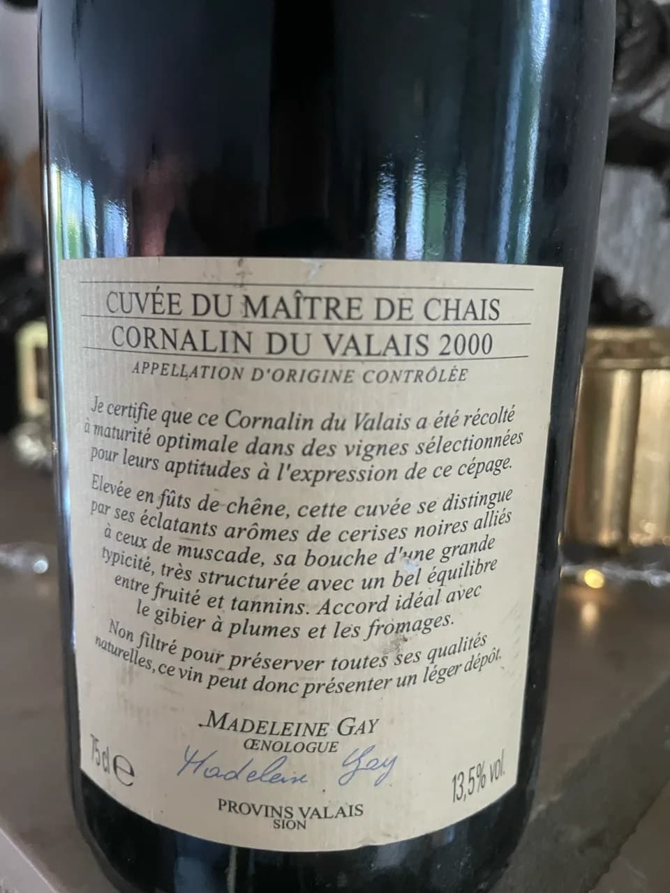 Cornalin du Valais cuvee du maitre de chais sion 2000 madeleine gay 13,5% Rotwein Scheiz RAR - image 4