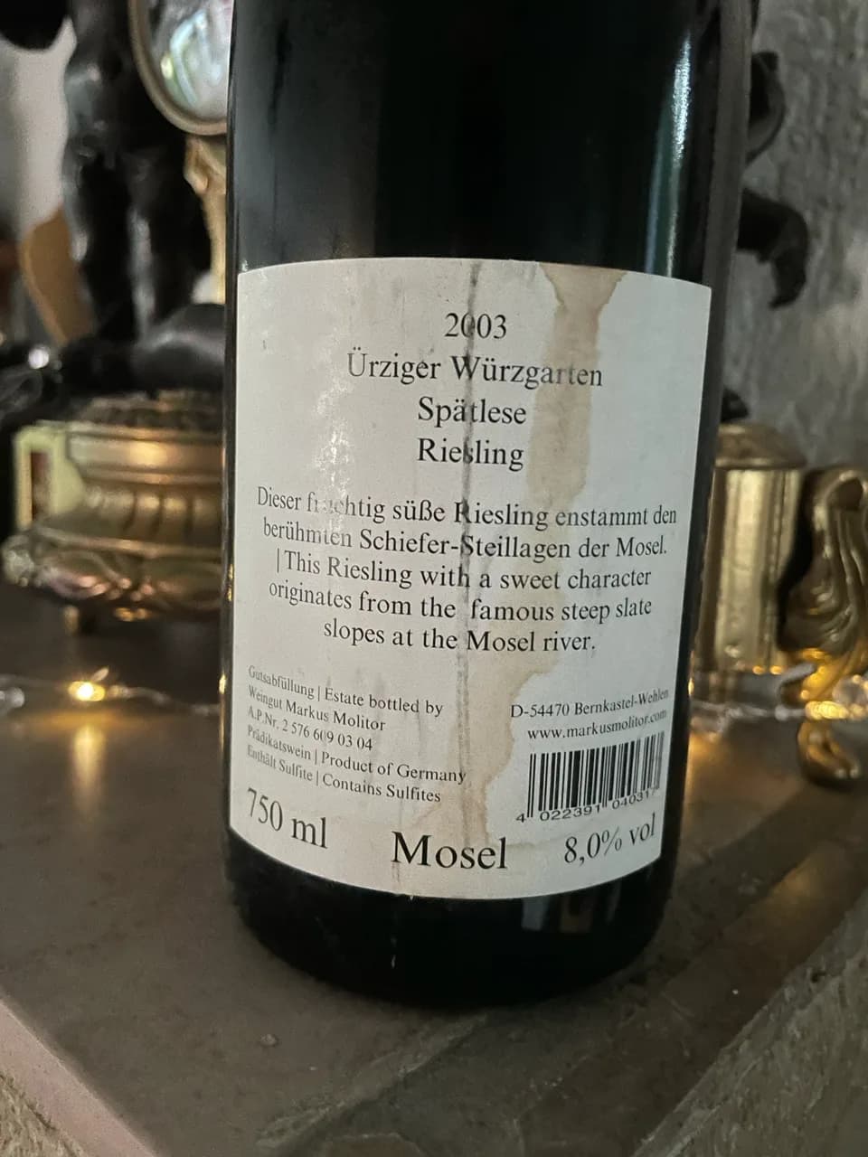 Markus Molitor Ürziger Würzgarten Spätlese Riesling Mosel 2003 RAR - image 4