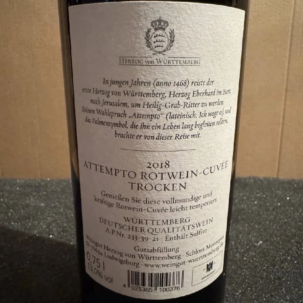 2018 ATTEMPTO Rot Cuvee trocken vom Weingut Herzog von Württemberg - image 3