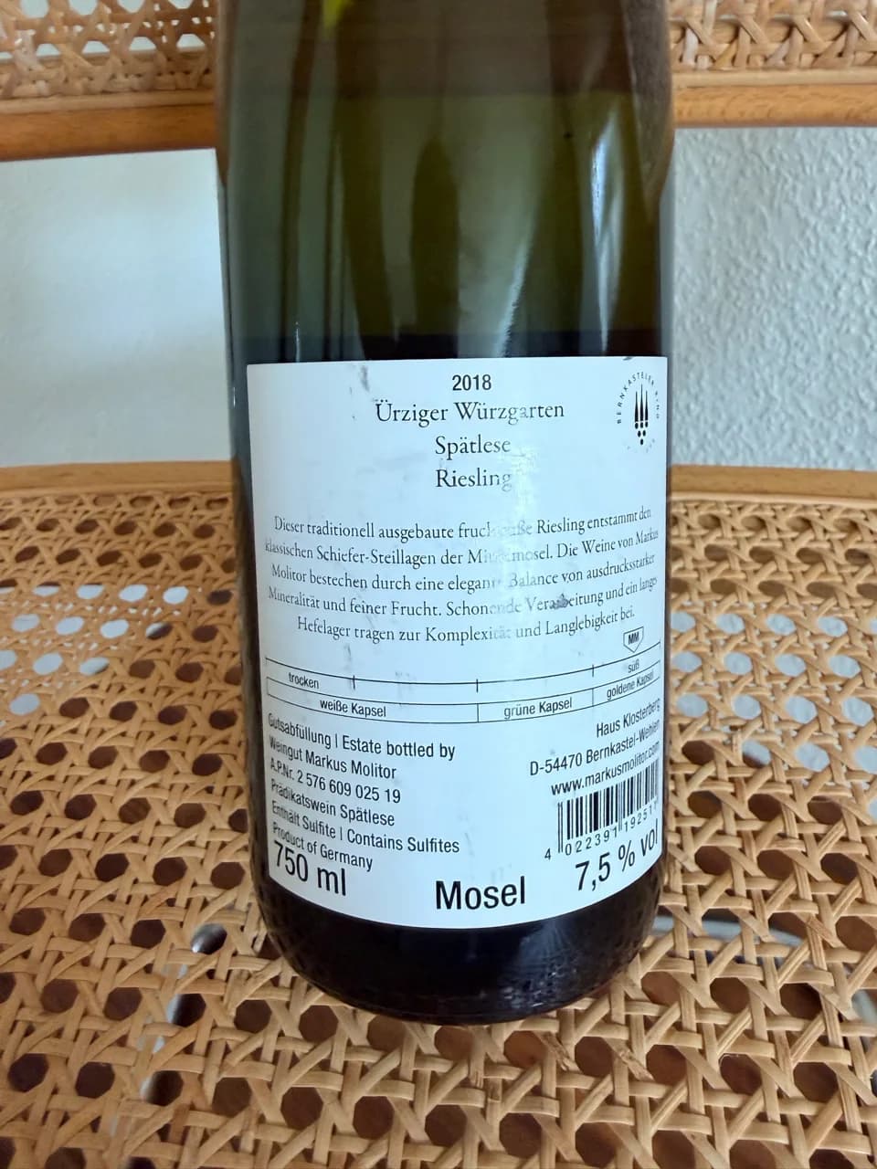 Markus Molitor Ürziger Würzgarten Spätlese 2018 Goldene Kapsel - image 3