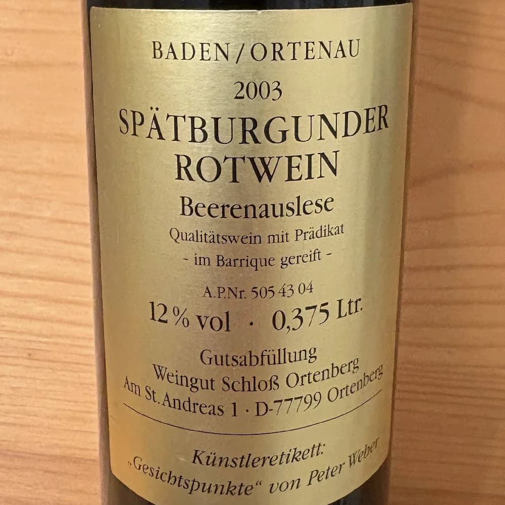 Spätburgunder Beerenauslese Rot 2003 Schloss Ortenberg - image 2